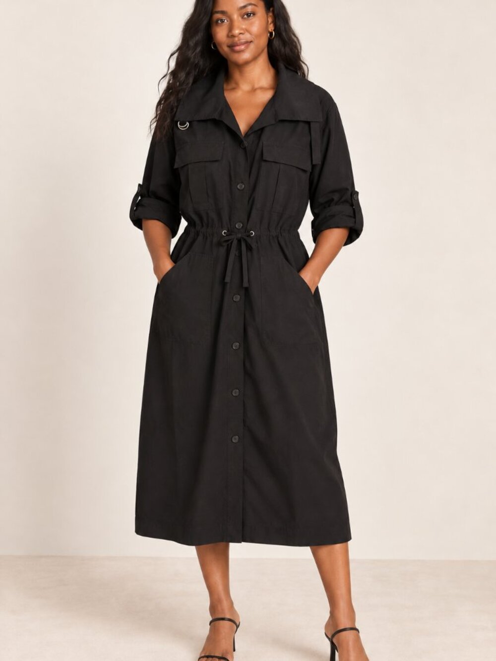 Banana Republic Trench-Back Shirtdress - Black - Size Medium